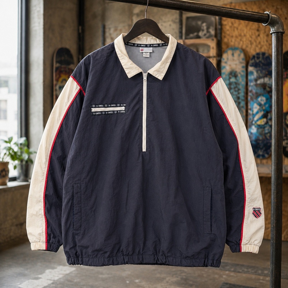 K-Swiss Vintage 90s Quarter Zip Windbreaker Jacket Navy XL Sport Streetwear
